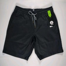 VOLCOM-NWT-Men's Black Frickin EW 19 Cotton Blend Drawstring Shorts-Size S