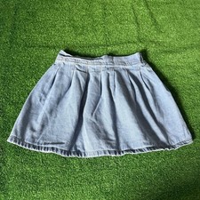 Unbranded Girls Pleated A-Line Skirt Elastic Waist Denim Blue Jeans Size 11-12Y