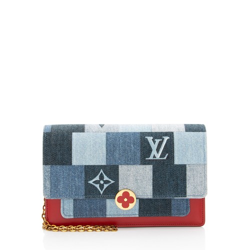 Louis Vuitton Limited Edition Denim Patchwork Flore Chain Wallet