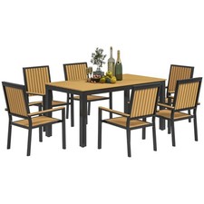 Outsunny 6 Seater Aluminium Garden Dining Set with Stackable Chairs, Natural