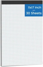11X17 Graph Paper Pad, 4X4 Quad Ruled, 30 Sheets Large Graphing Paper 11'' X 17'
