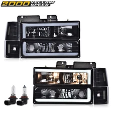LED DRL Smoke Lens Black Headlights Fit For 94-00 Chevy GMC C/K 1500 2500 3500 