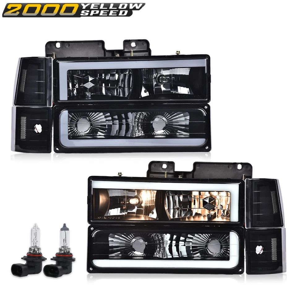Fit For 94-00 Chevy GMC C/K 1500 2500 3500 LED DRL Smoke Lens Black Headlights Foto 2 de 4