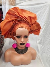 Auto Gele Orange Wedding Party Headtie Aso Oke