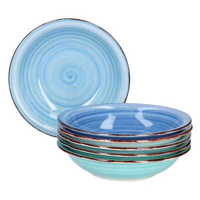 6-tlg. Suppentellerset Blue 750 ml Essteller tief Servierschale Blau-Töne