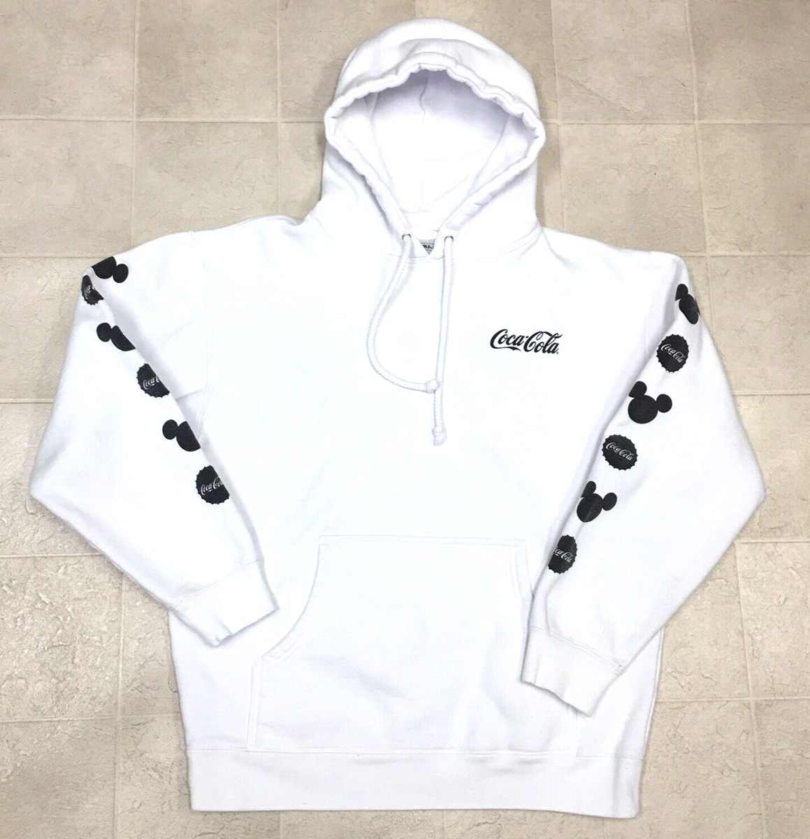 WALT DISNEY WORLD RESORT Mickey Mouse COCA-COLA COKE WHITE HOODIE  SWEATSHIRT MED