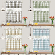 Modern Farmhouse 3 Pc Plaid Kitchen Curtain Tier Valance Set - Assorted Colors