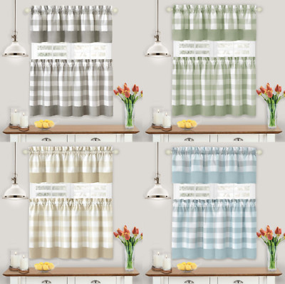 Modern Farmhouse 3 Pc Plaid Kitchen Curtain Tier & Valance Set - Assorted Colors
