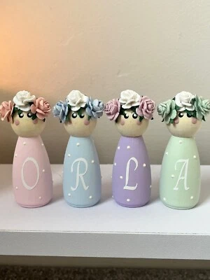 Personalised Wooden Peg Dolls Fairy’s Or Bunny’s New Baby Gift,Nursery Decor