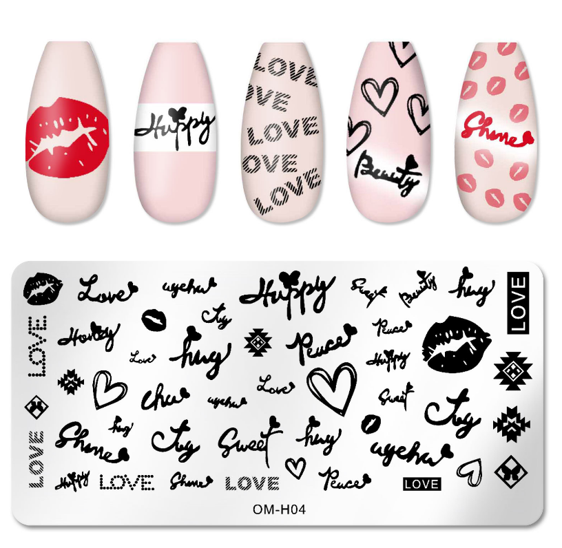 Love Heart English Letter Lip Plate Nail Art Stamp Template Stainless Steel OMH4