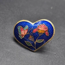 Blue Heart Butterfly Cloisonne Scarf Clip Pendant Vintage Womens Accessory