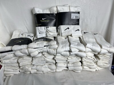 Nike Performance White Cotton Cushioned Crew High Socks Pairs SX6897-100  Sz L