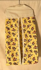 Vintage 60  s/70  s Diaper Stacker Hanger Yellow W Teddy Bear Print  Eyelet Trim