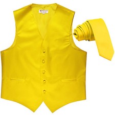 New Men's Formal Tuxedo Vest Waistcoat 2.5" skinny Necktie solid yellow wedding