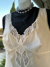 NEW Vintage Italy Soft Nylon Tricot Lace Full Slip Night Dress sz 5 Bust 20"Mint
