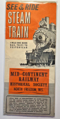Vintage NORTH FREEDOM WISCONSIN STEAM TRAIN Mid-Continent Railway Flyer 1F
