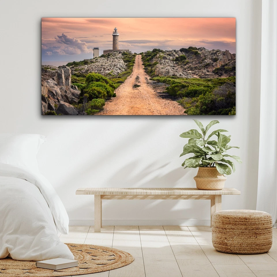 Leuchtturm Landstraße Wohnzimmer Canvas Leinwandbilder Wandbild XXL 140x70 - Bild 3 von 4
