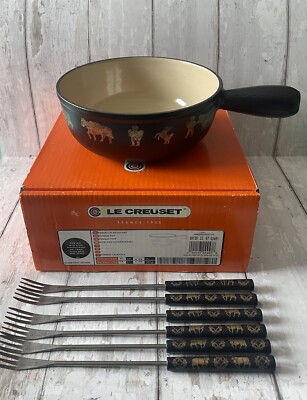 Le Creuset RAR Gusseisen Käsefonduetopf matt schwarz mit Fonduegabeln