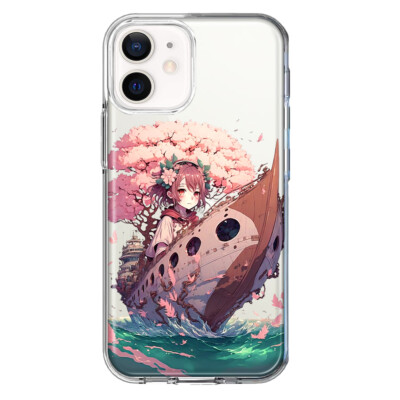 For Apple iPhone 12 Shockproof Case Pink Cherry Blossom Girl Boat