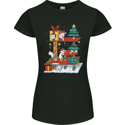Lustiges Damen-T-Shirt Weihnachten Katzenhaus Winter Xmas zierlich geschnitten