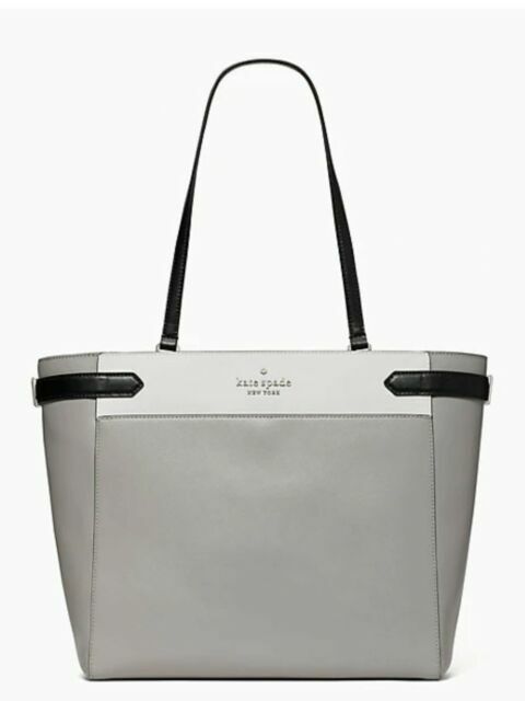 grey and white kate spade purse