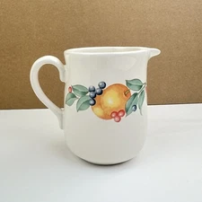 Vintage Corelle Creamer Pitcher Abundance Fruit Pattern Stoneware 4”