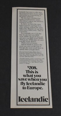 1977 Print Ad New York Icelandic Jet Fares to Europe Airline Luxumbourg Art Fly