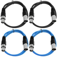 4 Pack of XLR Patch Cables 2 Foot Extension Cords Jumper 3 Pin - Various Colors