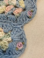 Hand Crocheted Baby Blkt Crib Little Tea Roses Lap White Mint Baby Blue Yellow