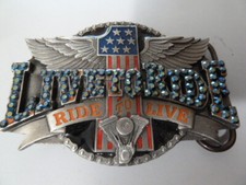 Live to Ride Motorcycle Belt Buckle Rhinestones Eagle Wings Father's Day Gift