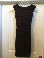 Lauren Ralph Lauren Geometric Faux Wrap Dress Women Sz 4 Black/Brown Classic EUC