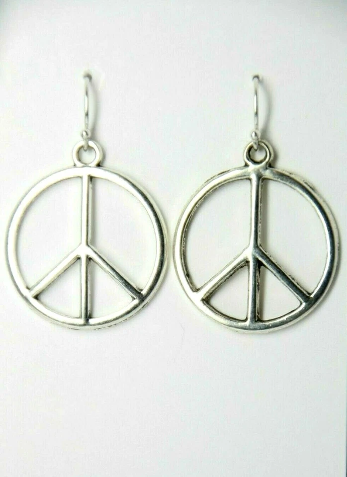 Мир знак подвеска серьги хиппи 1960-х серебро 925 пробы крючки олова подвески - Изображение 4 из 4