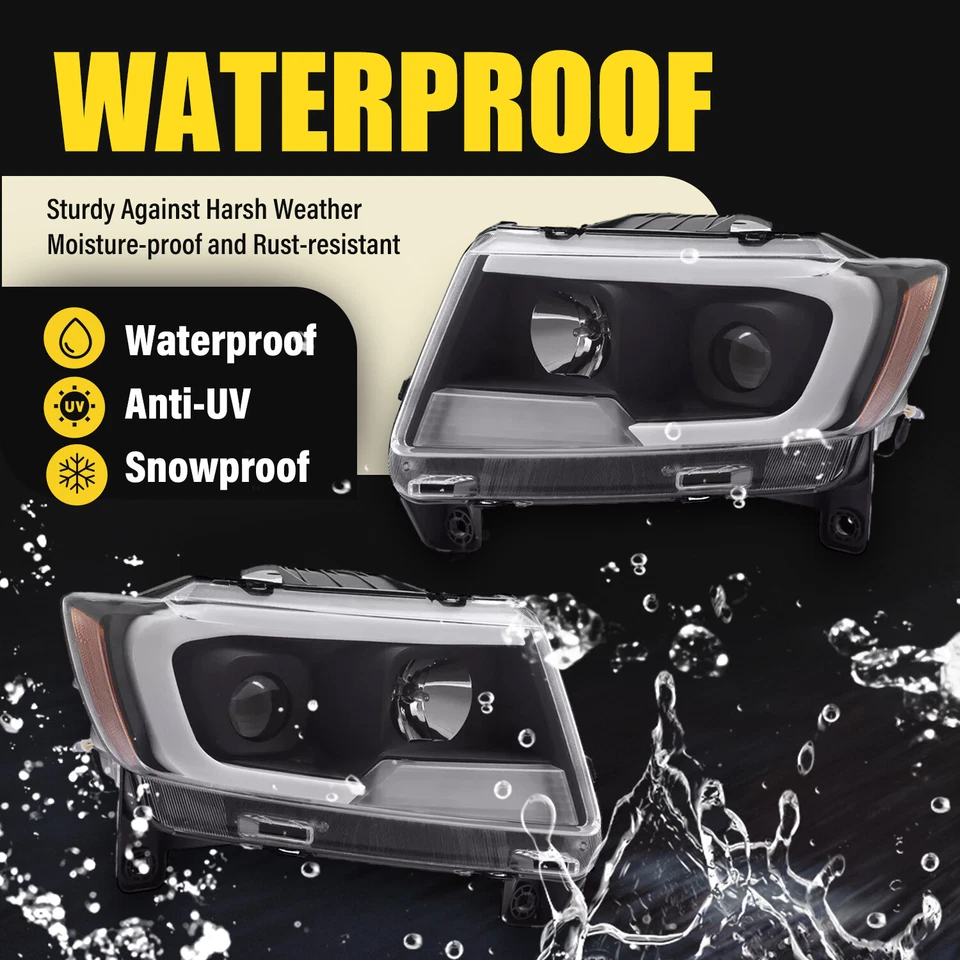 For Jeep Grand Cherokee 2011 2012 2013 LED DRL Projector Headlights Black Pair Foto 3 de 4