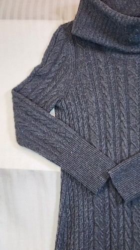 Tahari Storm Gray Cowl Neck Cable Knit Midi Sweater Dress Size Medium 46 in Long - Picture 3 of 10