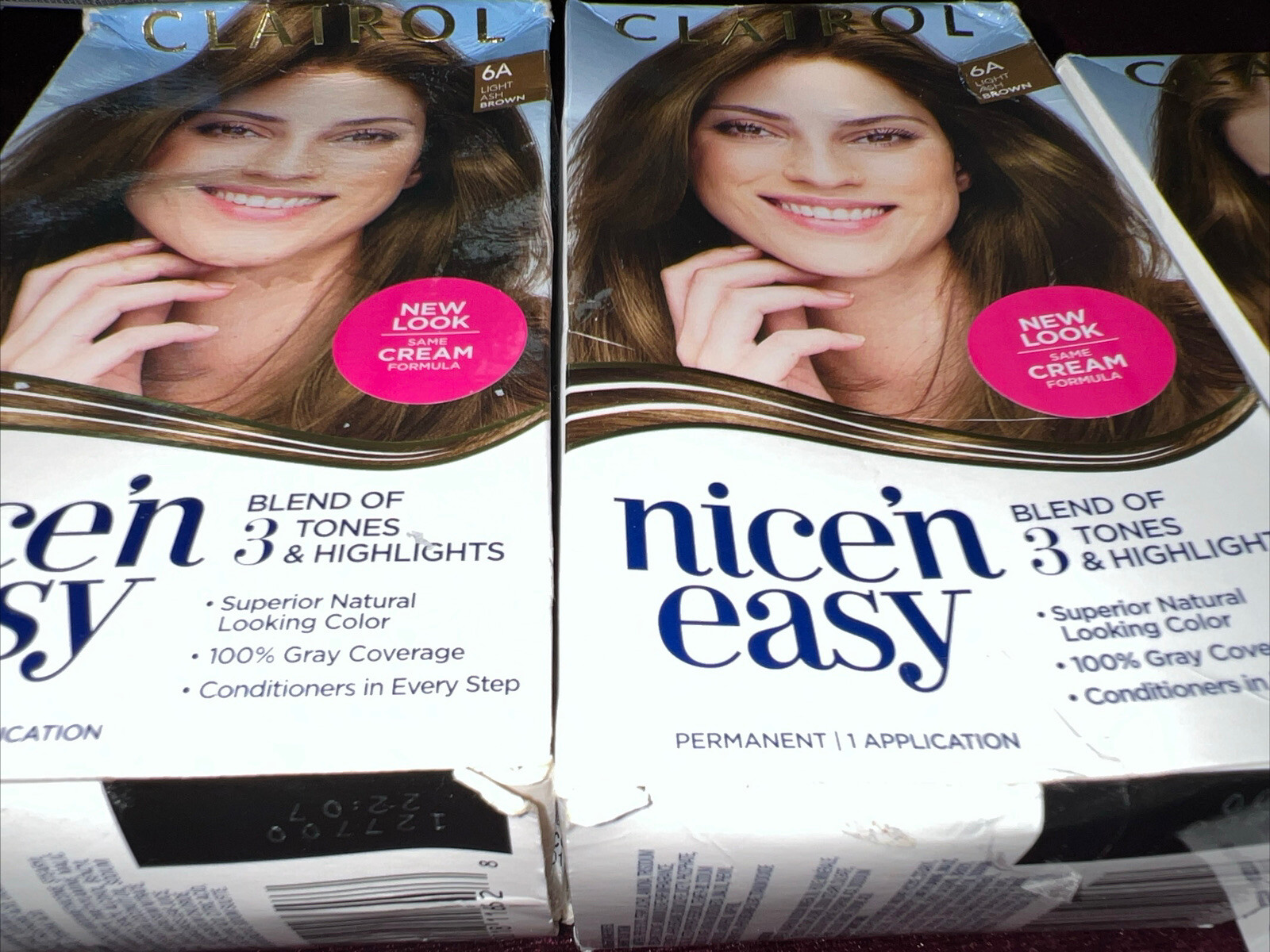 LOT 3 Clairol Nice 'N Easy Hair Color #6A Light Ash Brown & 6 Light Brown DENTED