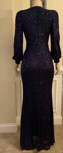 Beauty Emily Navy Blue Sequin Long sleeve Gown Women Size L - Picture 4 of 5