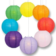 Set of 6 Assorted Color Chinese / Japanese Paper Lanterns 8", 10", 12", 14", 16"