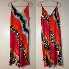 Natori Mayon Vibrant Multicolor Slip Dress with Animal & Abstract Print XL