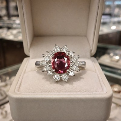4.20Ct Oval Cut Natural Red Ruby & Diamond 18K Solid White Gold Proposal Ring