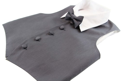 Dark Grey Boys Junior Cotton Vest Adjustable Waistcoast & Matching Bow Tie Set - Picture 9 of 17