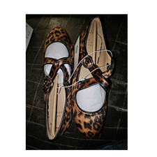 A New Day Mary Jane Animal Print Flats Light Brown Black Buckle Round Toe 8.5