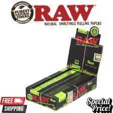 RAW Black Organic 1 1/4 (78mm) Rolling Papers | Ultra Thin Organic Sheets