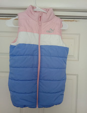 PUMA Women's Colorblock Puffer Vest Pink/White/Blue 10-12 Full Zip