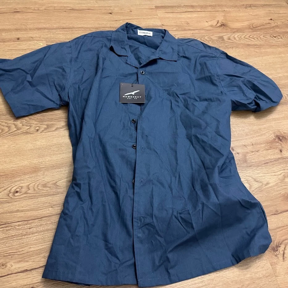 NWT Hawksbay Mens Blue Button Up Collared Top 2XL XXL
