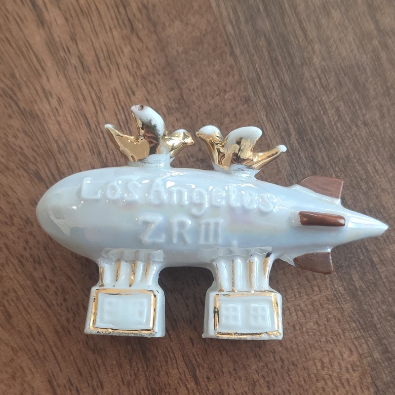 USS Los Angeles ZR-3 Airship 1920's Porcelain Souvenir 2.5" ZRIII Zeppelin 
