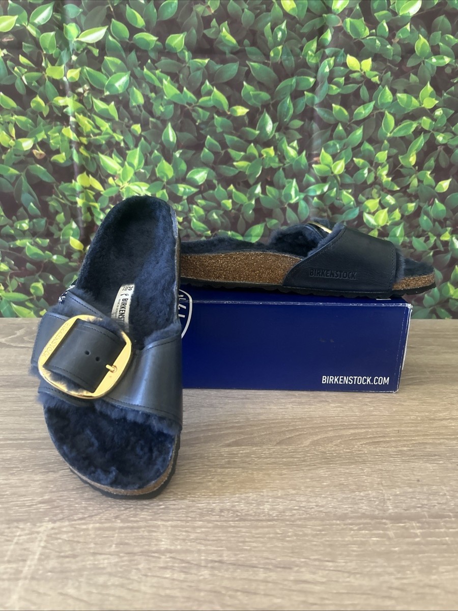 Birkenstock Madrid Big Buckle Genuine Shearling Sandals Midnight