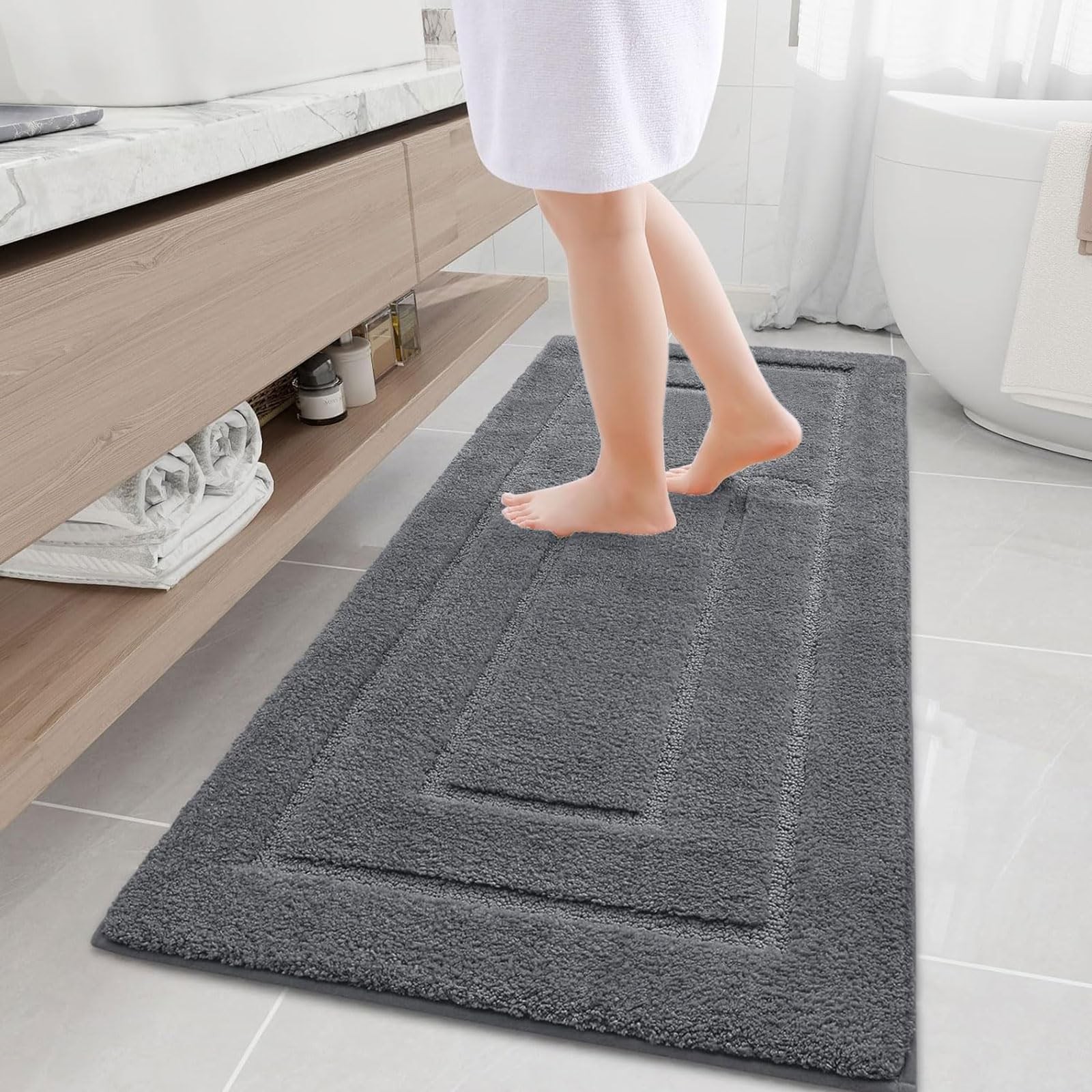 Soft Absorbent Microfiber Bathroom Rug 59x24 Non-Slip Shower Mat