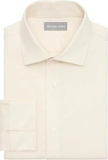 MICHAEL KORS Ecru Tan Stretch Slim Fit Dress Shirt NEW Medium 15-1/2 32/33