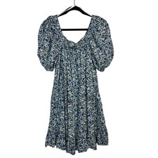 Wild Fable Blue Floral Puff Sleeve Cottagecore Mini Dress Boho Square Neck Small