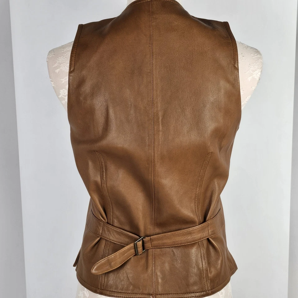 Ralph Lauren Jeans Co Mujer’s XS Chaleco de Cuero de Cordero Marrón Botón Delantero Western Foto 3 de 4